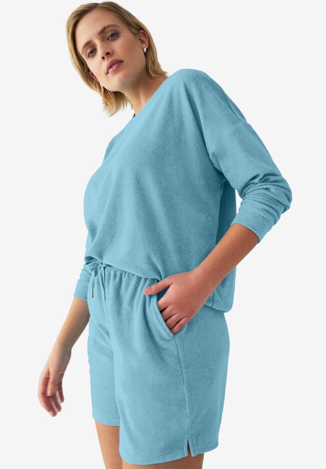Terry Cloth Sweatshirt, BLUE SEA, alternate image number null