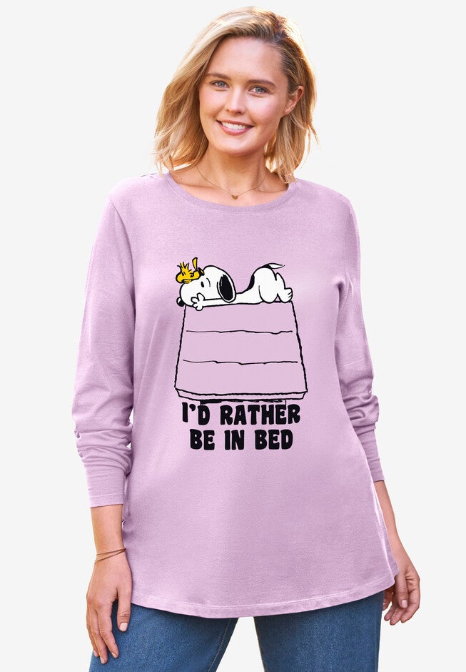 Peanuts Women's Long Sleeve Crew Tee Snoopy Bed Pink, PINK SNOOPY BED, hi-res image number null