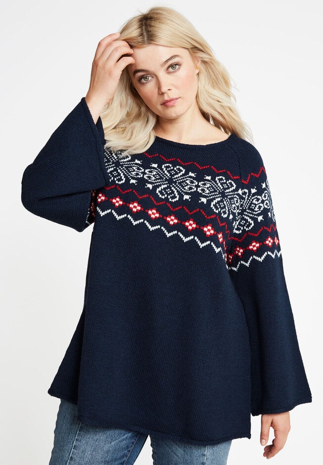 Patterned A-line Sweater, NAVY, hi-res image number null