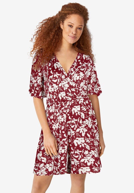 Flutter Sleeve Surplice Romper, FRESH POMEGRANATE PRINT, hi-res image number null