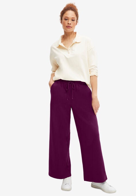 Wide Leg French Terry Sweatpant, WILD PLUM, hi-res image number null