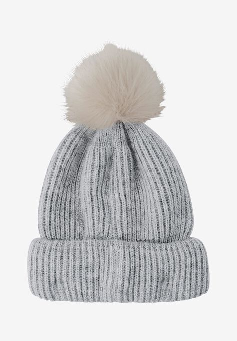 Rib Knit Pom-Pom Hat, HEATHER GREY, hi-res image number null