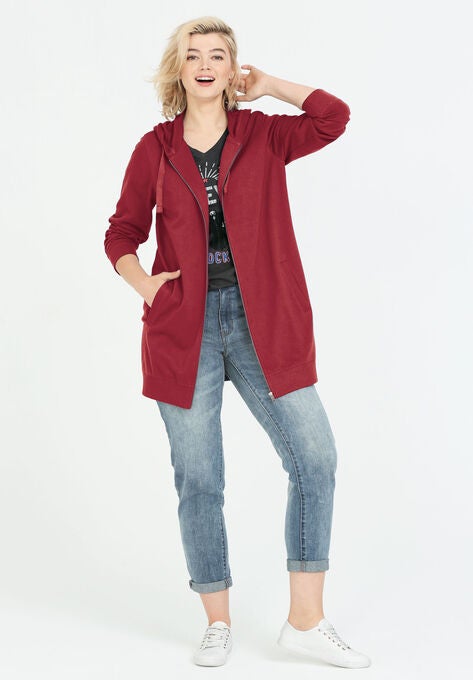 Long Zip Front Hoodie, , alternate image number null