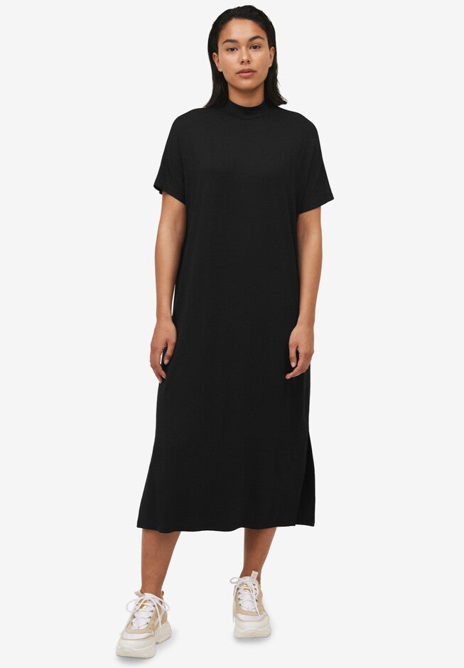 Knit Mock Neck Dress, BLACK, hi-res image number 0