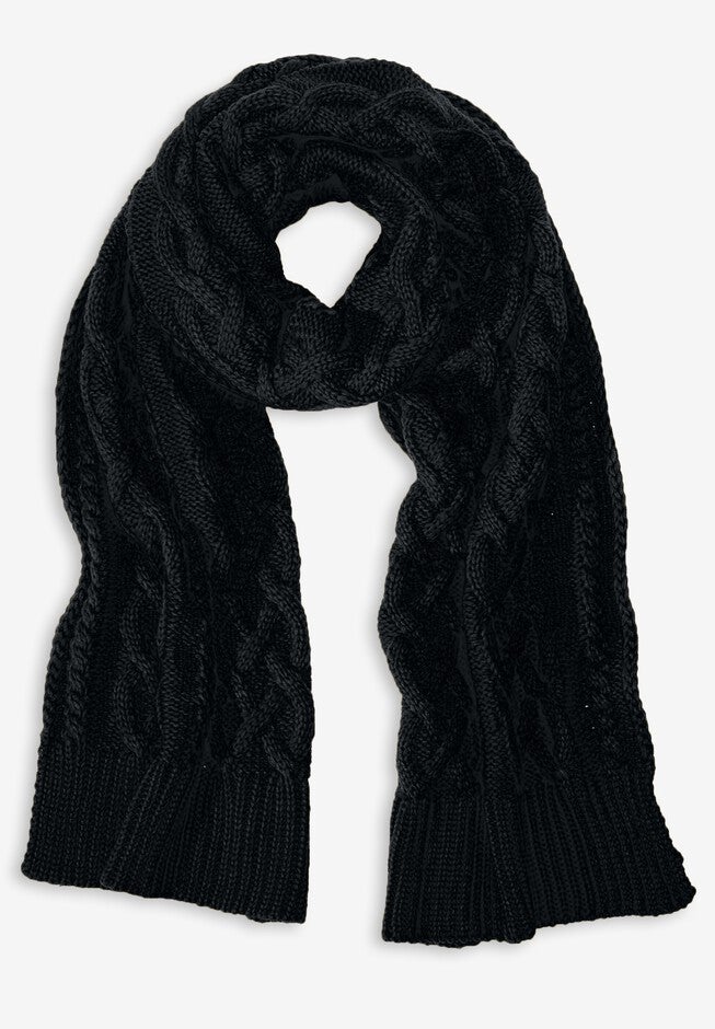 Cable Knit Scarf, BLACK, hi-res image number 0