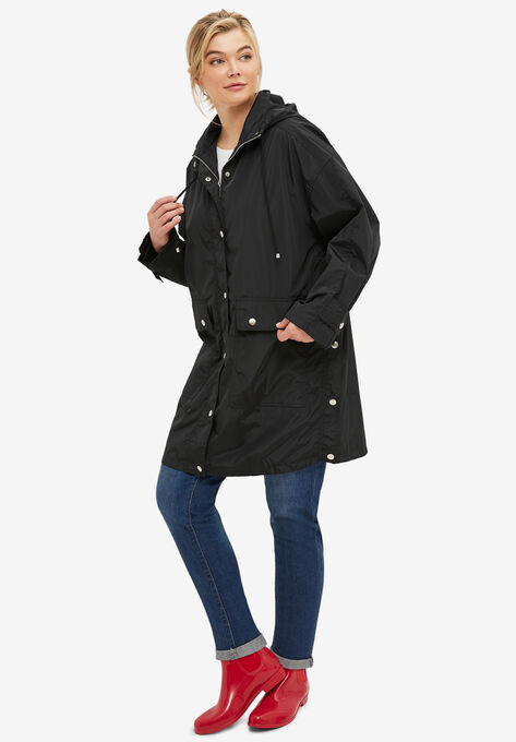 Hooded A-Line Raincoat, BLACK, hi-res image number null
