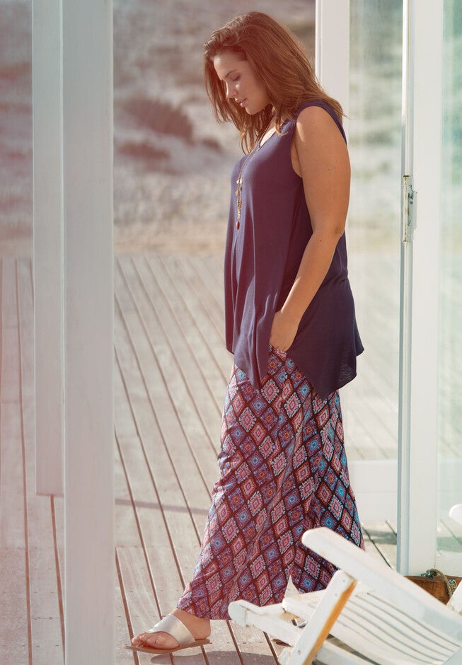 Pleated Wide Leg Knit Pants, , alternate image number 1