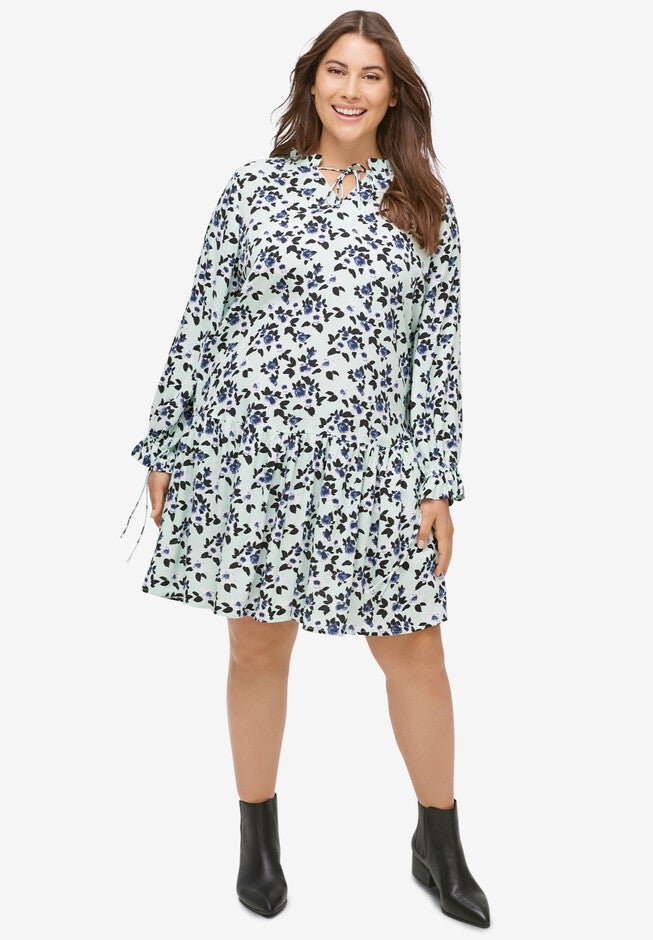 Drop-Waist Dress, SEAMIST FLORAL, hi-res image number 0