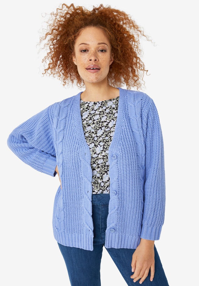 Cable-Front Cardigan, BLUE IRIS, hi-res image number 0