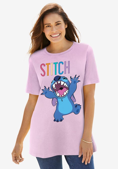 Disney Short Sleeve Crew Tee Rainbow Stitch Pink, PINK MULTI STITCH, hi-res image number null