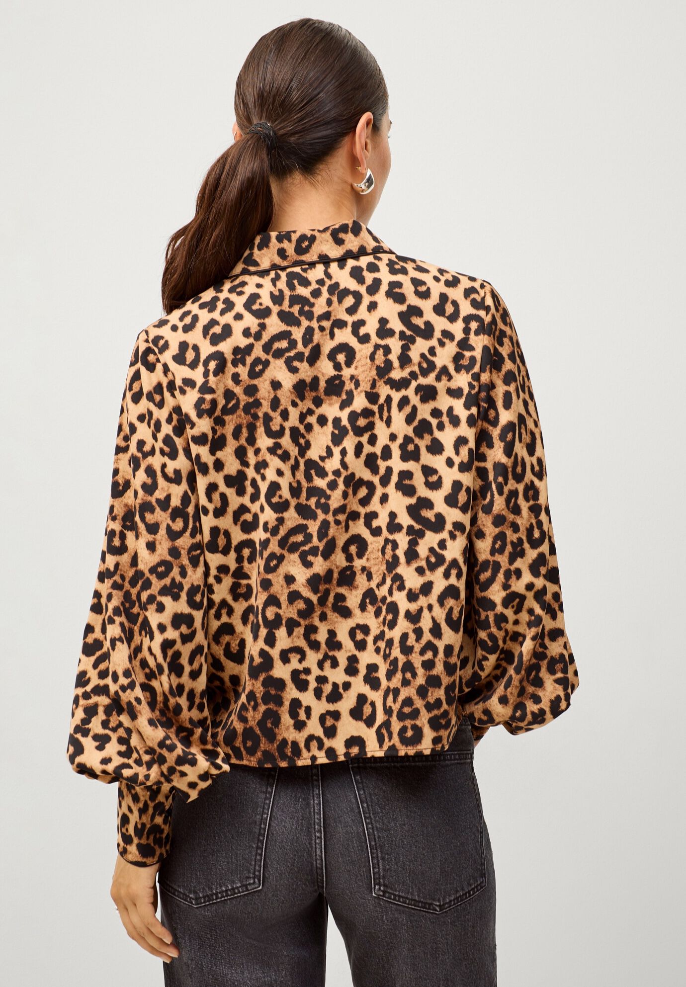 Blouson Sleeve Button Front Blouse, LEOPARD PRINT, on-hover image number 1