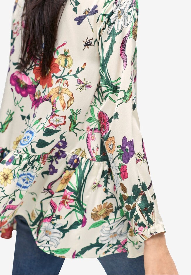 Tie-Neck Peplum Tunic, , alternate image number 1