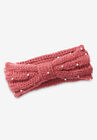 Cable Knit Pearl Trim Headband, BURGUNDY ROSE HEATHER, hi-res image number 0