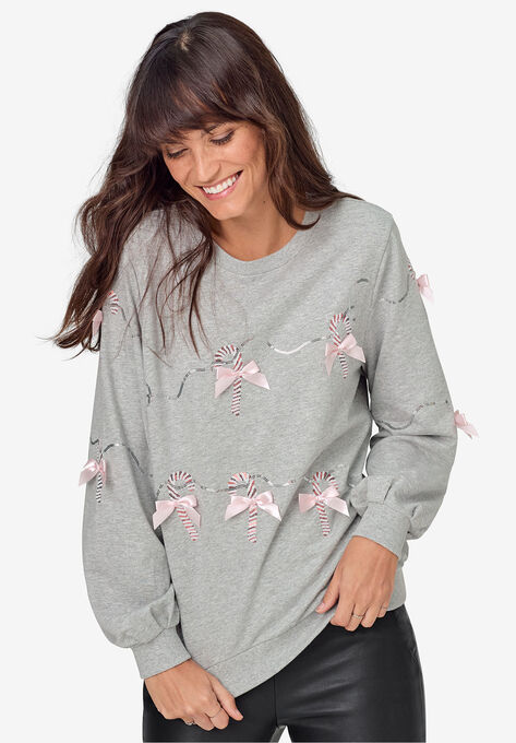 Candy Cane Sweatshirt, HEATHER GREY, hi-res image number null