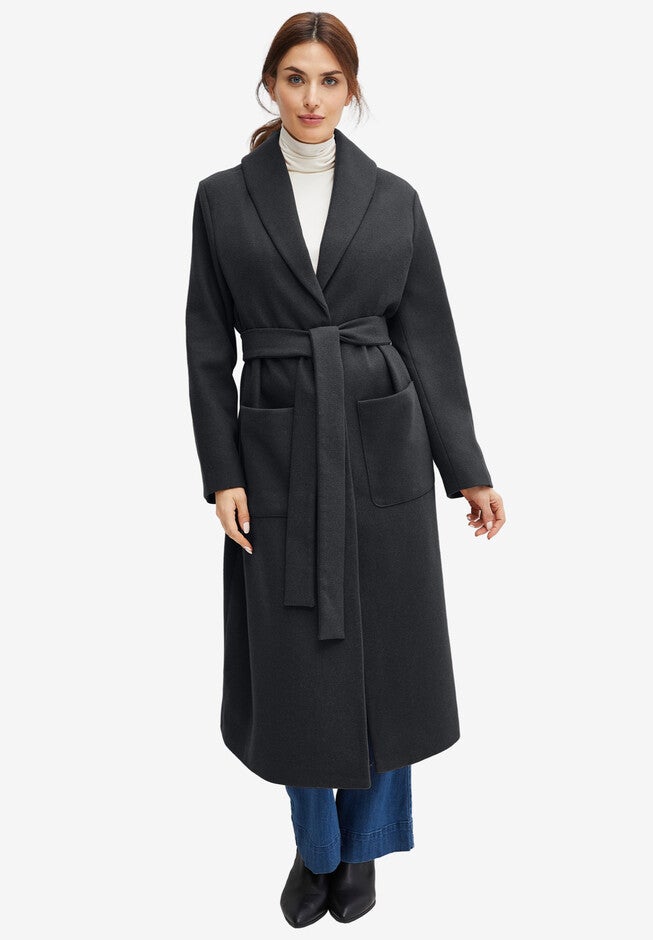 Shawl Collar Wool-Blend Coat, BLACK, hi-res image number null