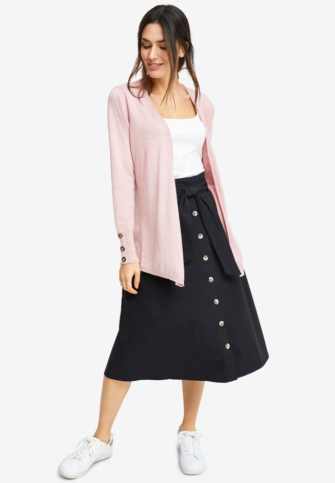 Button-Front Chino Skirt, BLACK, hi-res image number null