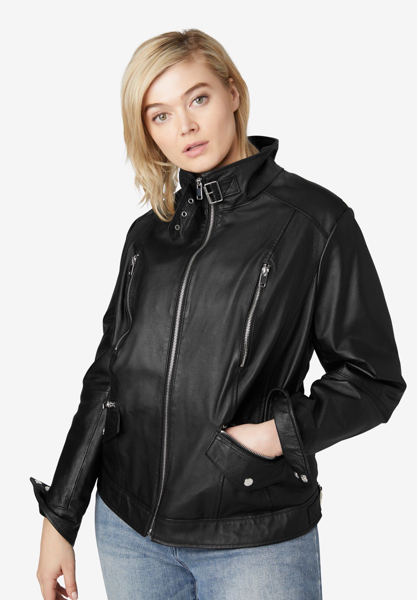 Zip Front Leather Jacket