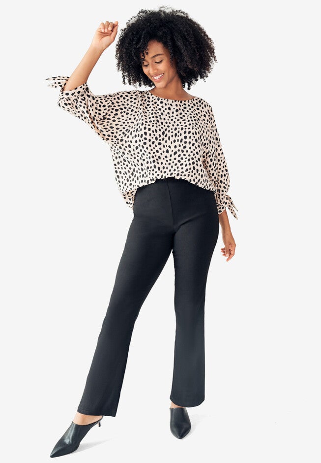 Stretch Bootcut Pants With Side Zip, BLACK, hi-res image number null