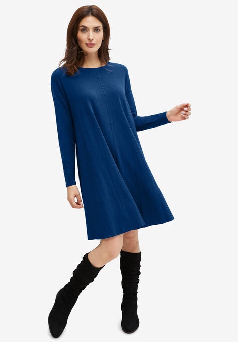 Knit Trapeze Dress, EVENING BLUE, hi-res image number null