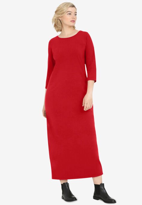 3/4 Sleeve Knit Maxi Dress by ellos®, CHILI RED, hi-res image number null