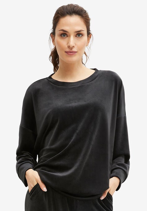 Boxy Velour Lounge Sweatshirt, BLACK, hi-res image number null