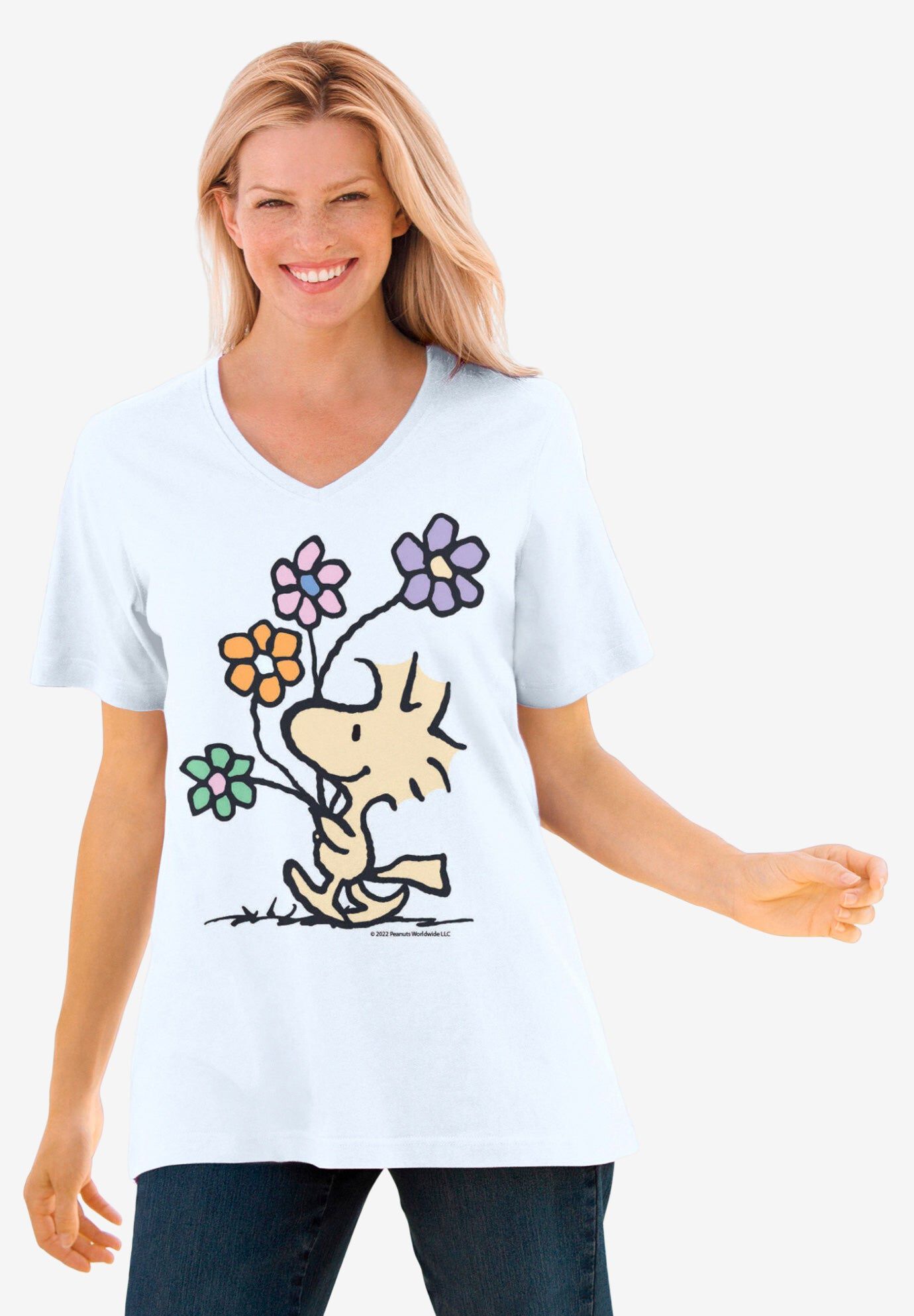 Ivory Woodstock V-Neck Tee, IVORY WOODSTOCK, hi-res image number 0
