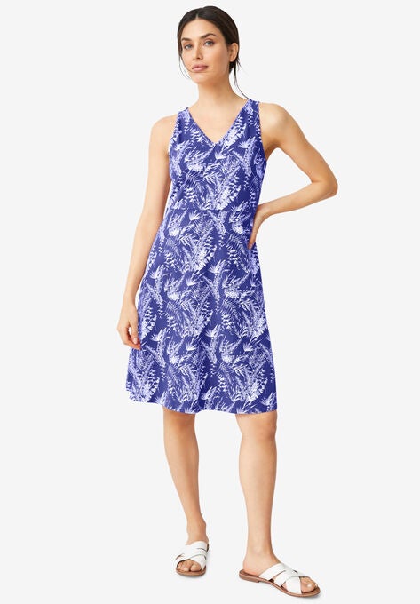 Sleeveless Knit Fit & Flare Dress, BLUEBERRY WHITE PRINT, hi-res image number null