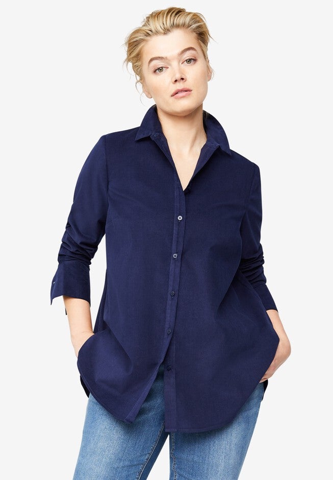 Corduroy Button Front Tunic, VINTAGE NAVY, hi-res image number 0