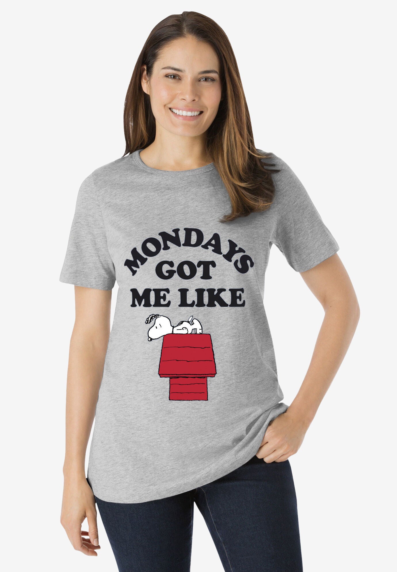 Peanuts Short Sleeve Crew Tee Heather Grey Snoopy, HEATHER GREY SNOOPY, hi-res image number 0