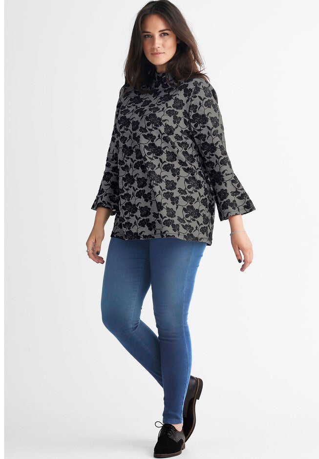 Mock Neck Jacquard Top, , alternate image number 3