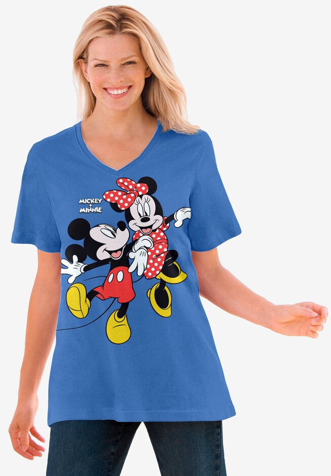 Disney Dark Blue Mickey Minnie V-neck Tee, DARK BLUE MICKEY MINNIE, hi-res image number 0