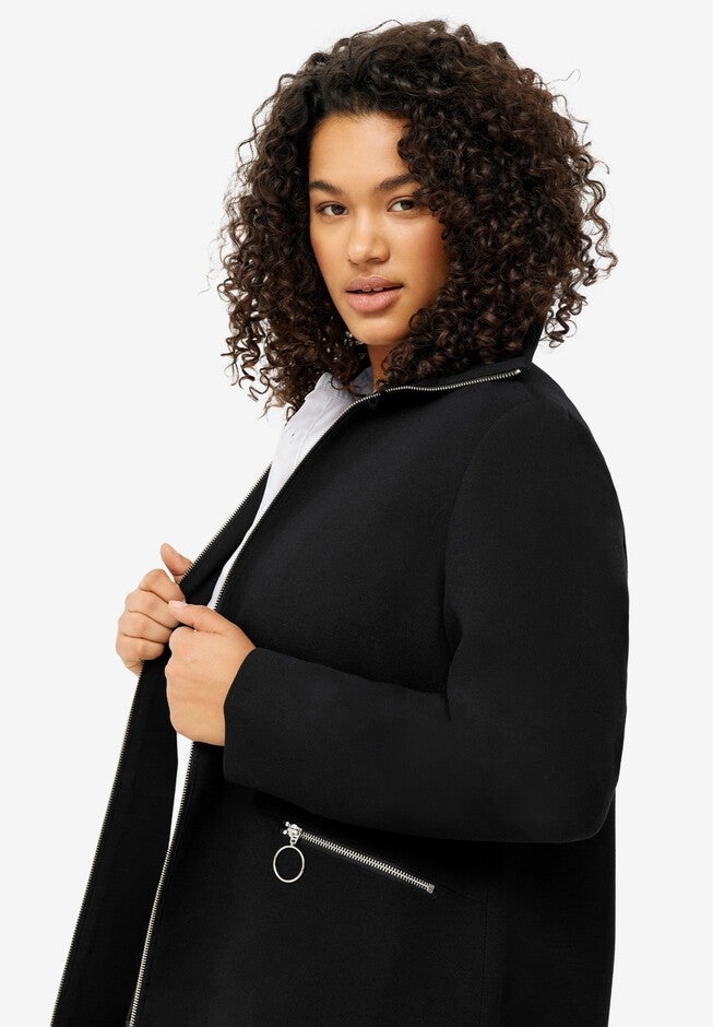 Zip-Front A-Line Coat With Back Inverted Pleat, , alternate image number null