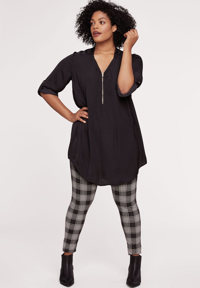 Zip-Front Sateen Tunic, BLACK, hi-res image number null