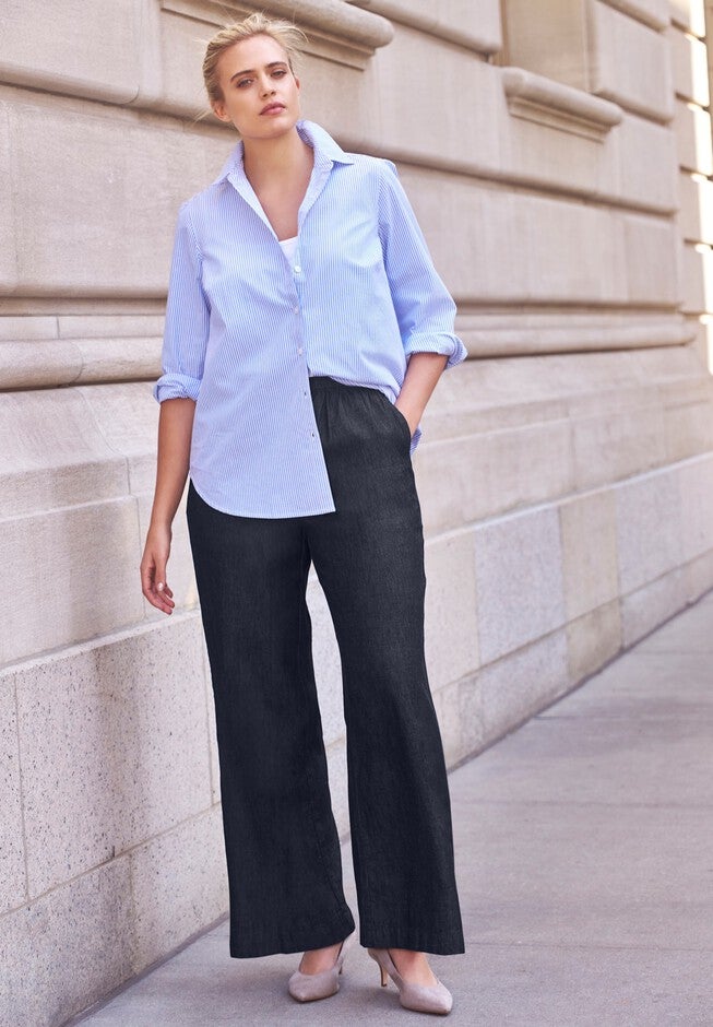 Elastic Waist Pull On Wide Leg Jeans, , alternate image number 3
