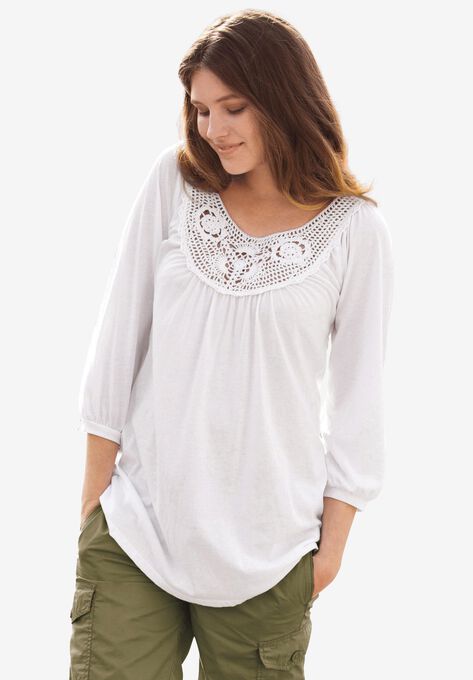 Crochet Trim Tunic, WHITE, hi-res image number null