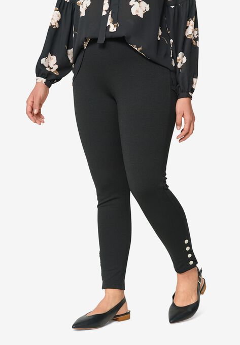 Snap-Hem Ponte Leggings, BLACK, hi-res image number null