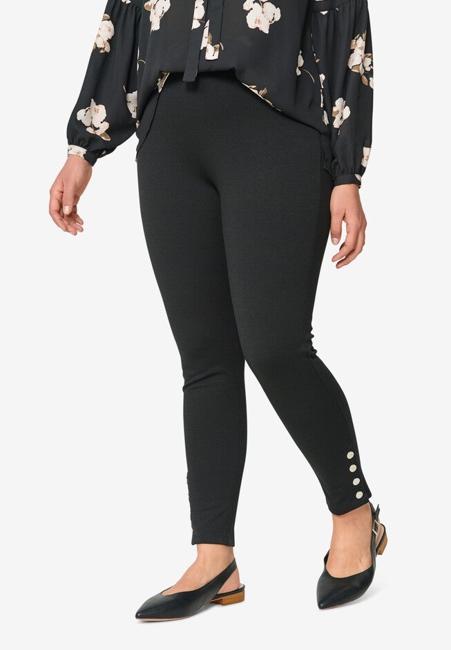 Snap-Hem Ponte Leggings, BLACK, hi-res image number null