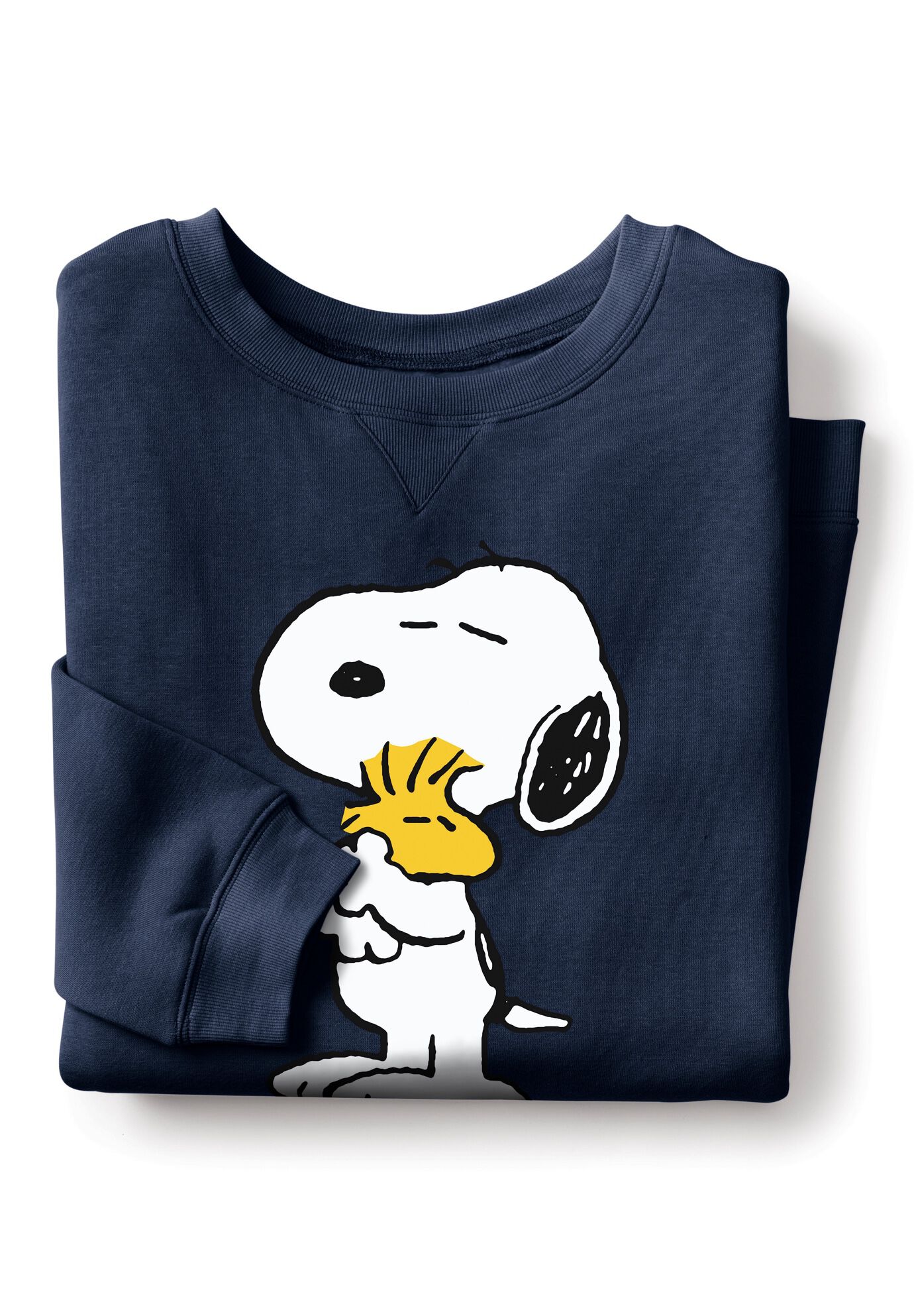 Peanuts Women&rsquo;s Long Sleeve Fleece Sweatshirt Navy Snoopy and Woodstock Hugging, , alternate image number 2