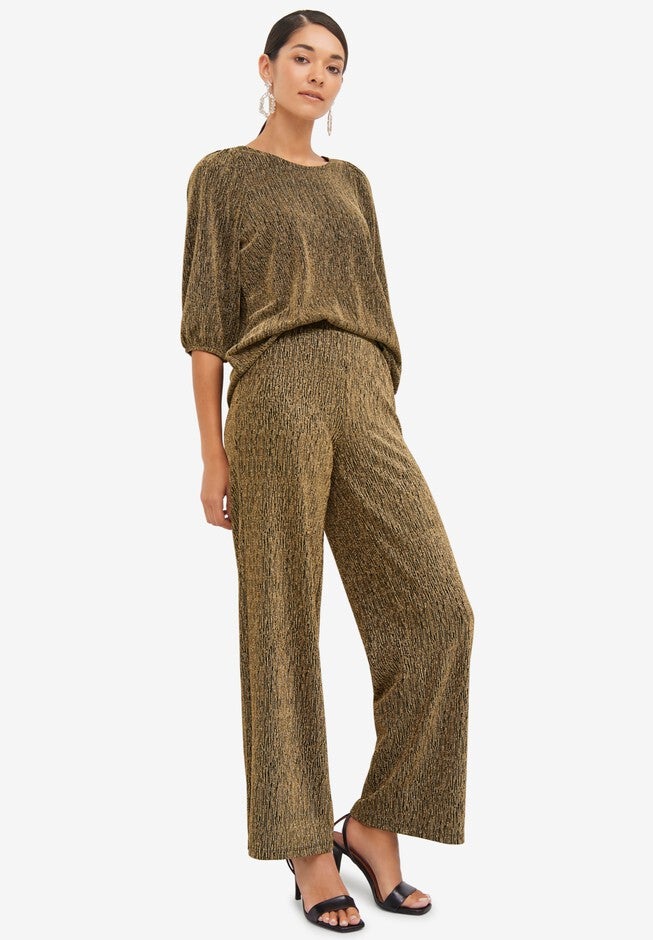 Metallic Knit Wide Leg Pant, BLACK GOLD, hi-res image number 0