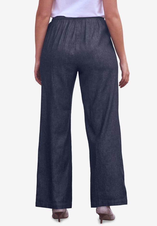 Elastic Waist Pull On Wide Leg Jeans, , on-hover image number 1