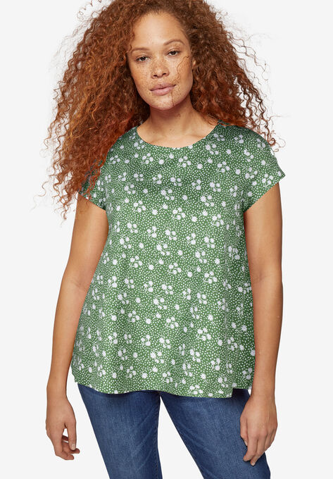 Trapeze Knit Tee, FOREST JADE WHITE DITSY FLORAL, hi-res image number null