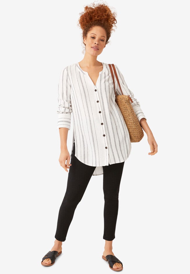 Striped Linen-Blend Tunic, , alternate image number null