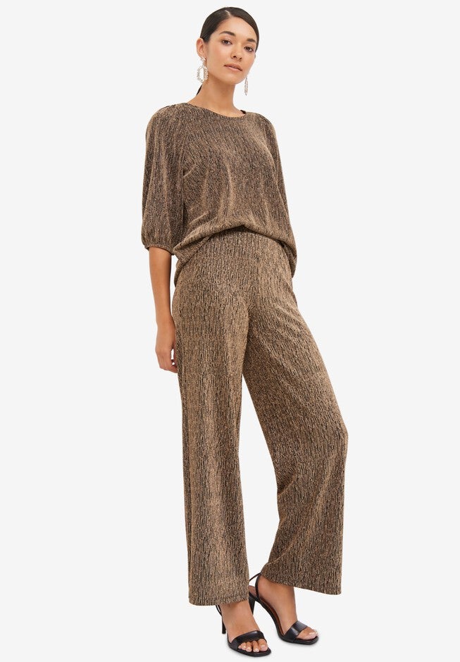 Metallic Blouson Sleeve Top, BLACK GOLD, hi-res image number null