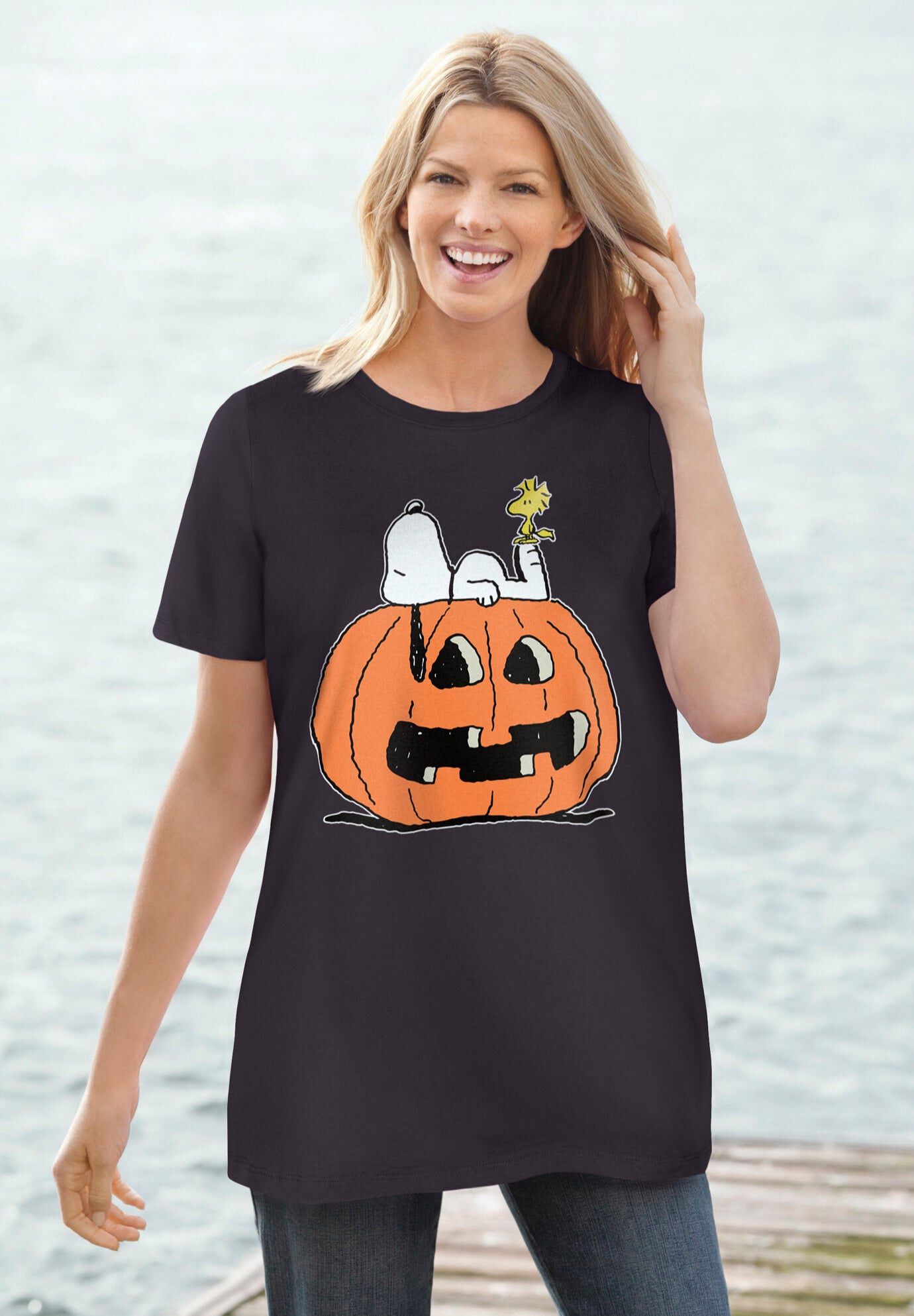 Peanuts Snoopy Pumpkin Halloween Tee, BLACK SNOOPY PUMPKIN, hi-res image number 0