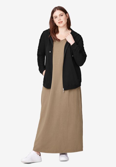 Ruffle-Trim Zip-Front Hoodie, , alternate image number null