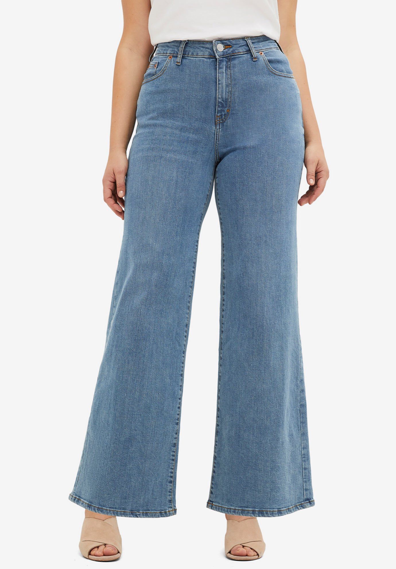 Mid-Rise 5-Pocket Wide-Leg Stretch Jeans