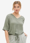V-Neck Tie-Front Blouse, DESERT GREEN, hi-res image number null