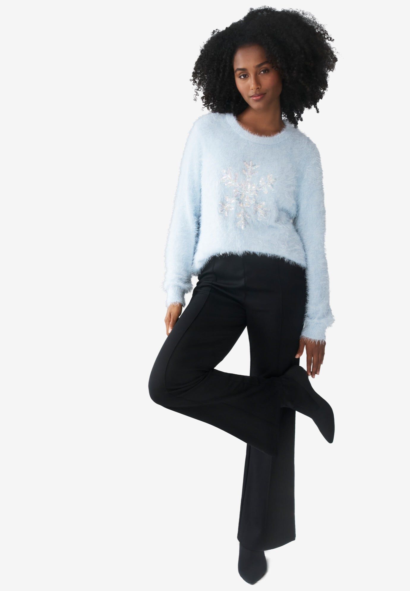 Front-Seam Wide Leg Knit Pant, BLACK, hi-res image number 0