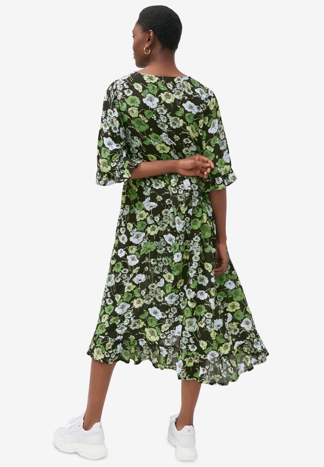 Empire V-Neck Ruffled Dress, , on-hover image number 1