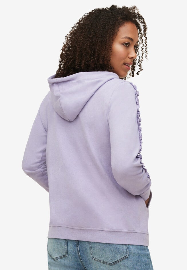Ruffle-Trim Zip-Front Hoodie, , on-hover image number 1
